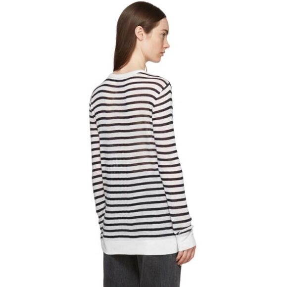 Alexander Wang Black & White Striped Long Sleeve Round Neck Blouse Women's SZ S - Picture 3 of 11